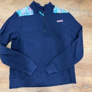 Vineyard Vines Navy Pullover with Plaid Details
